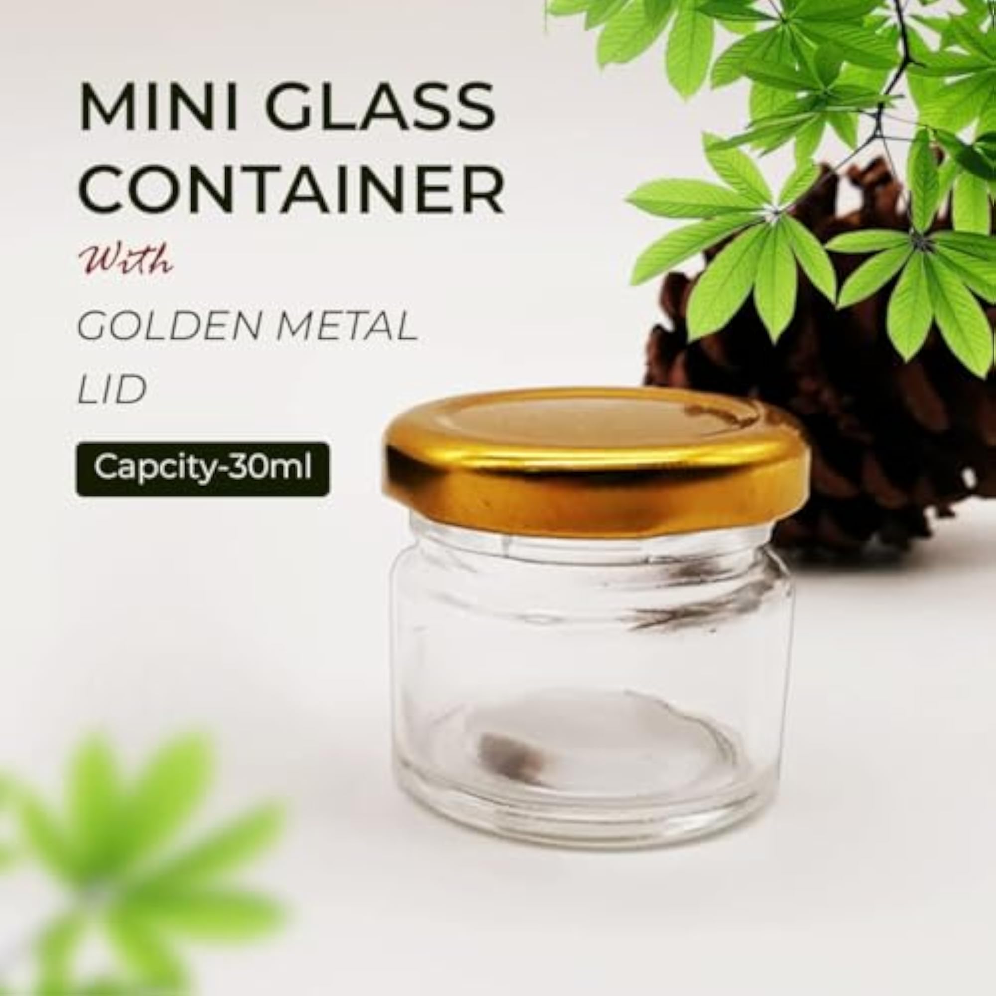 Small Glass Jar with Golden Airtight Lid, Pack of 3